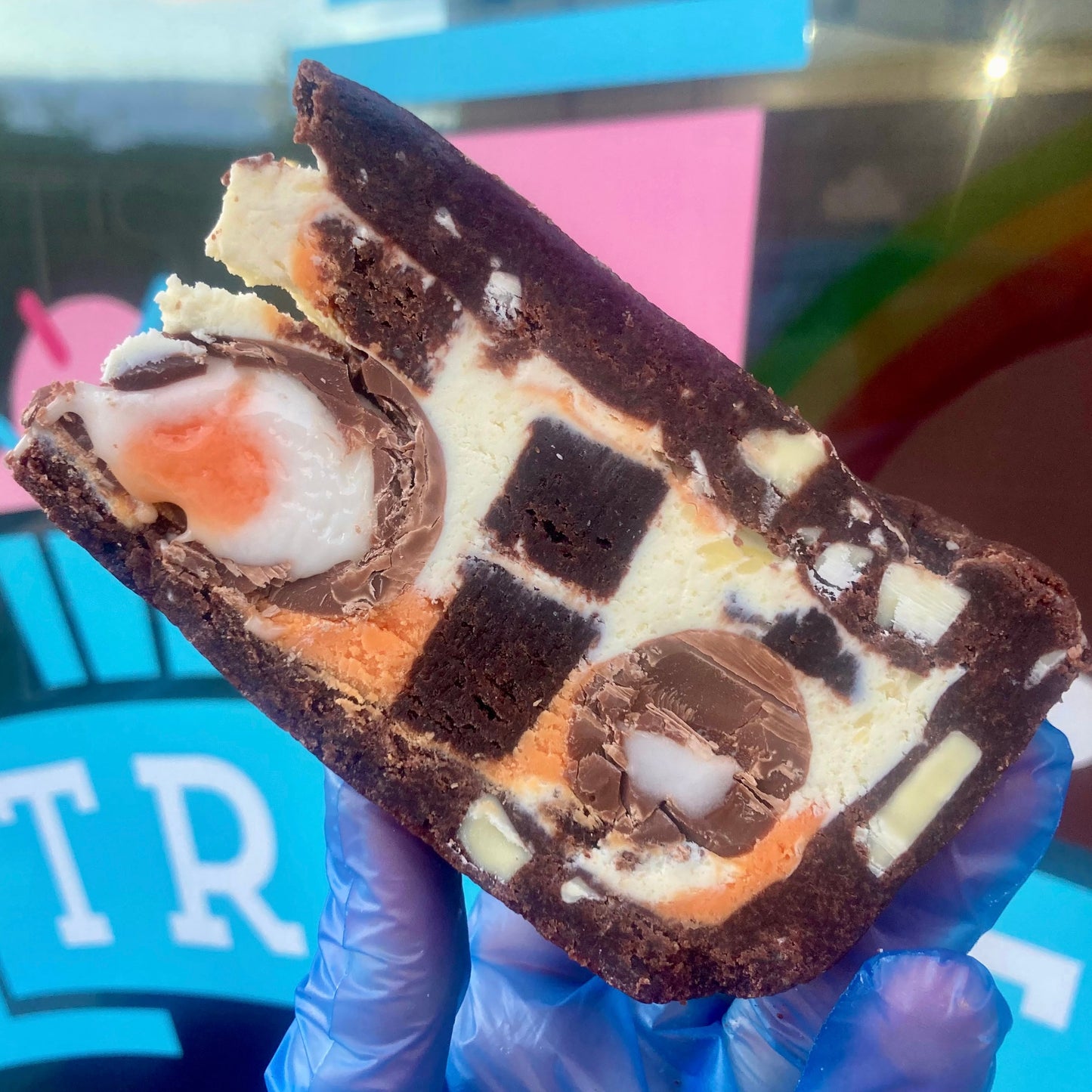 Creme Egg Brownie Cookie Pie